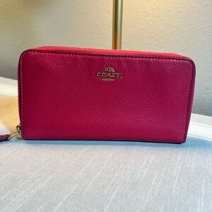 Coach Fuchsia Leather Zip Wallet